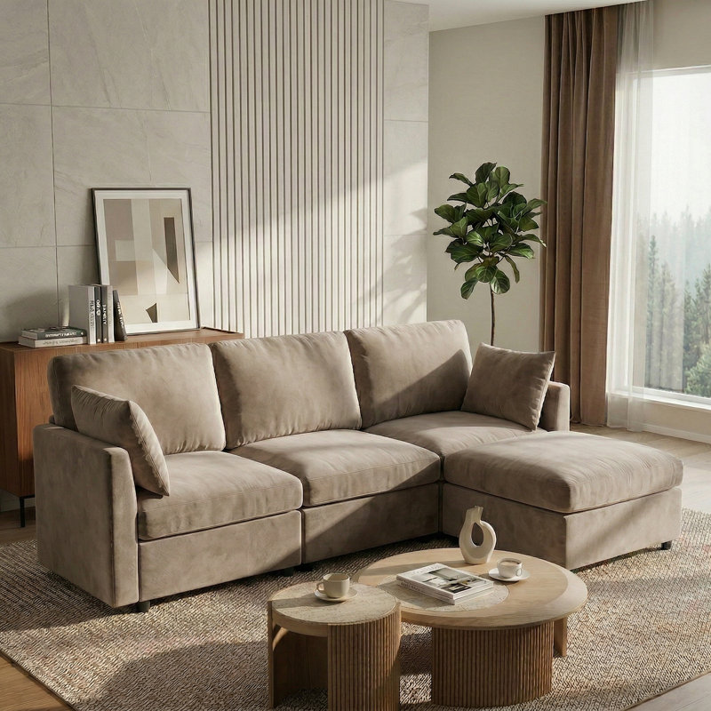 Canapé modulaire réversible avec repose-pieds 4 pièces Sarang, Mélange de polyester gris foncé