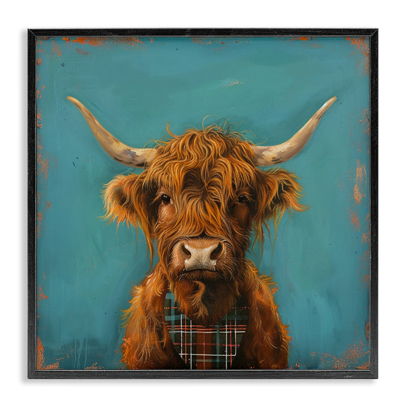 Vache Highland sur giclée bleue par LSR Design Studio, Giclée encadrée noir minuit, H 12 po x l 12 po