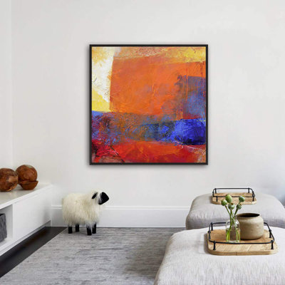 «Textured Effect Orange, Blue Red Color Blocks Abstract Shapes Modern Art Alternative Colorful», reproduction d'art sur toile