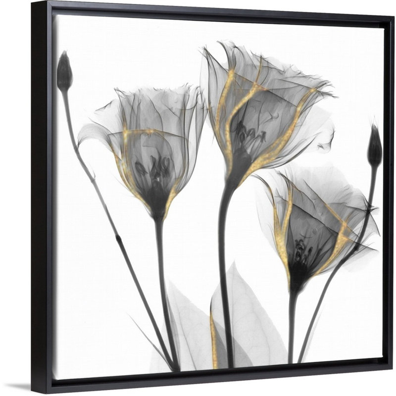 Reproduction d’art sur toile dorée ornée de gentianes 1 par Albert Koetsier, H 26 po x l 26 po x P 1,75 po, Cadre noir