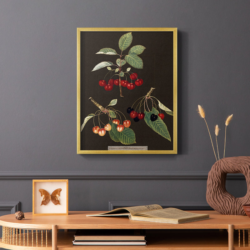 Brookshaw Cherries, reproduction encadrée - bois massif, Or, H 20 po x l 16 po