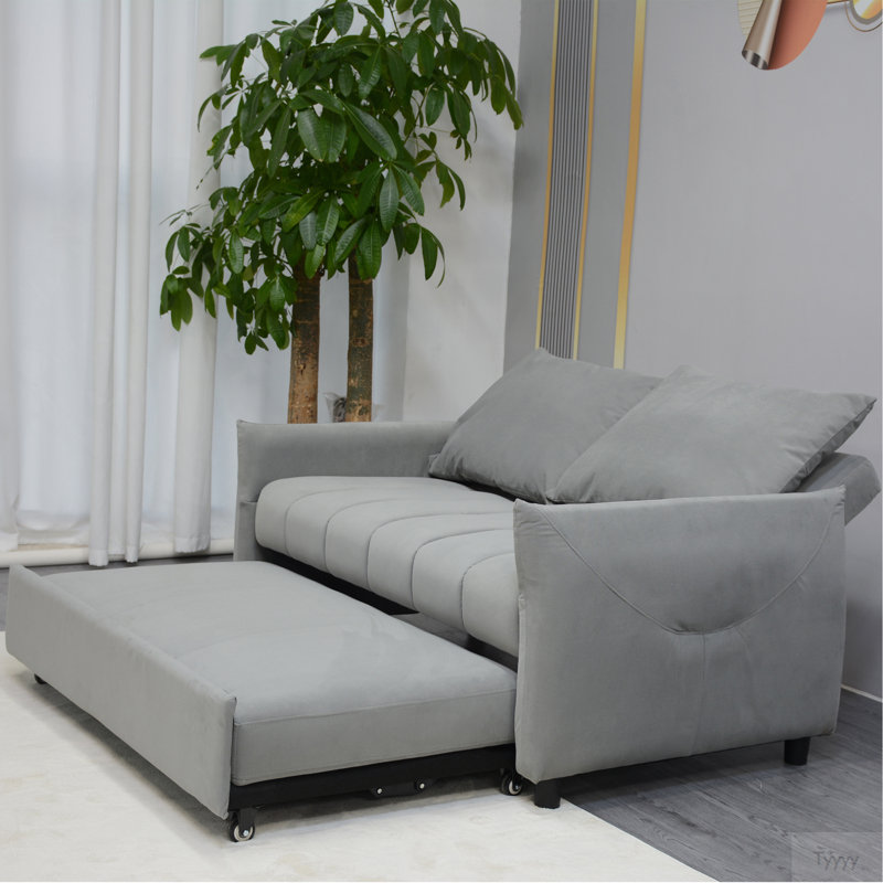 Canapé-lit convertible, canapé-lit avec canapé-lit, dossier ajustable, canapé en velours avec 2 poches latérales, 2 coussins, pour salon, appartement, gris clair