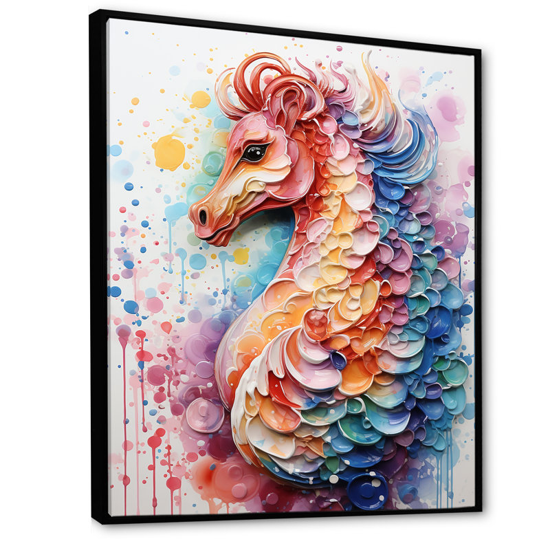Hippocampe rose, élégance océanique - Hippocampe, art mural, Cadre flottant noir, 32" H x 16" W