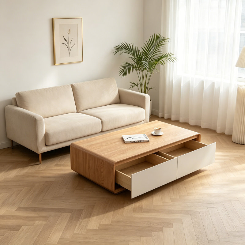 Modern Rubberwood Solid Wood Coffee Table
