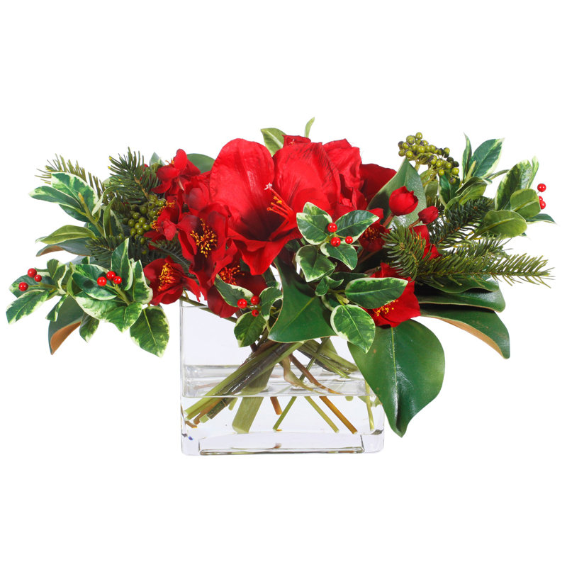 HOLIDAY AMARYLIS AND HOLLY IN VASE