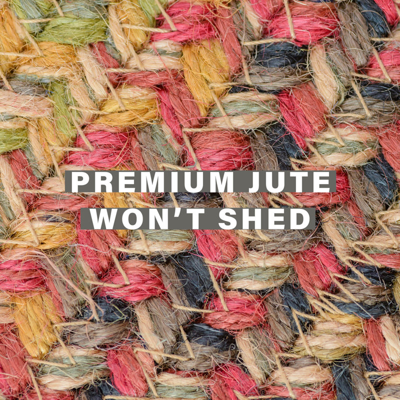 Vinita Abstract Hand Braided Jute/Sisal Rust/Green/Beige Area Rug, Oval 6' x 9'