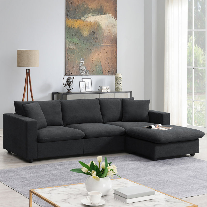 Canapé modulaire en L 100,4 po x 64,6 po, ensemble de canapé en tissu de polyester à 4 places avec repose-pieds convertible et 2 coussins gratuits pour le salon, l’appartement et le bureau