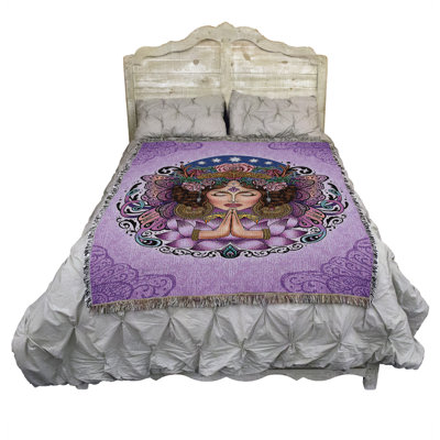 Pure Country Weavers Lotus Blossom Goddess Blanket by Brigid Ashwood - Gift Fantasy Tapestry Throw Woven from Cotton - Made in the USA (72x54)