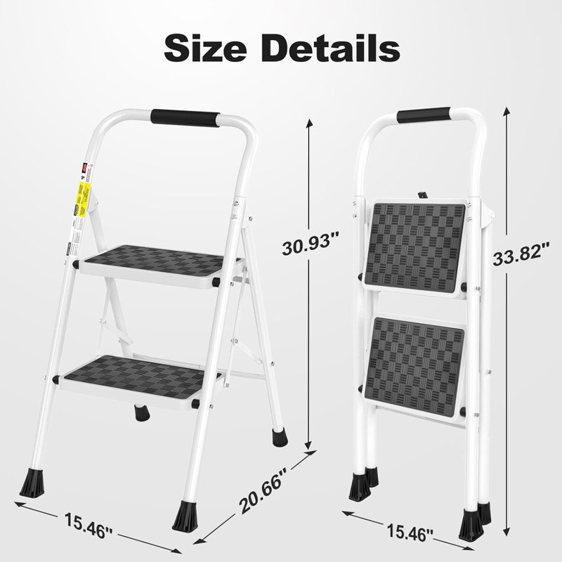 2 Step Ladder, 2 Step Stool For Adults,2 Step Ladder Folding Step Stool With Cushioned Handle Step Ladder With Wide Anti-Slip Pedal Ergonomic Design