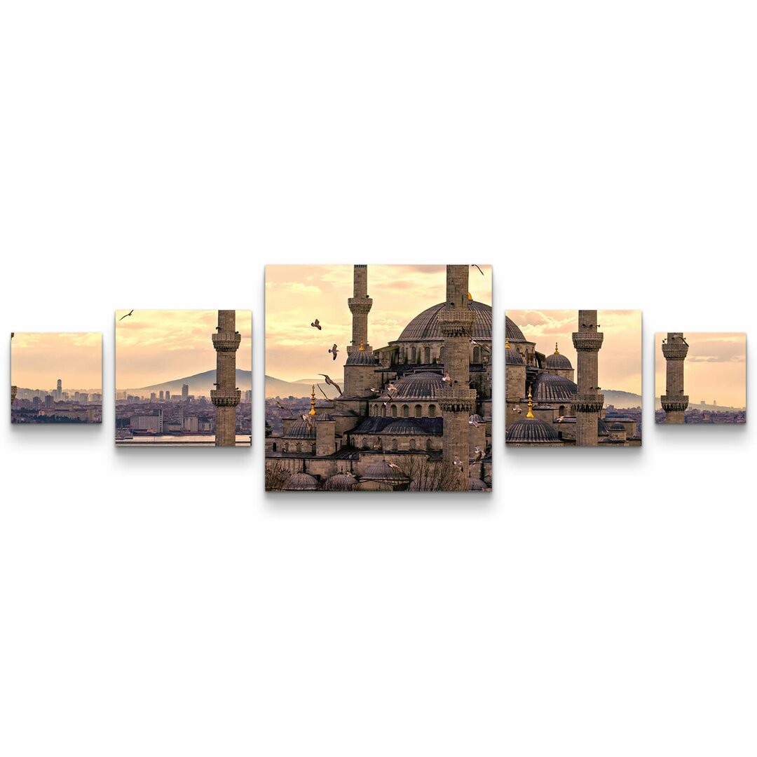 5-tlg. Leinwandbilder-Set Sonnenuntergang über der blauen Moschee - Istanbul