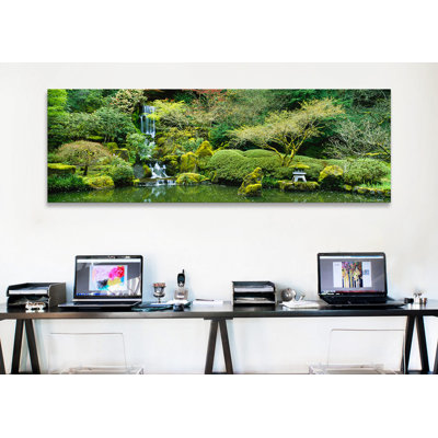 «Waterfall in a garden, Japanese Garden, Washington Park, Portland, Oregon, USA» par Panoramic Images - Reproduction de giclée sur toile panoramique