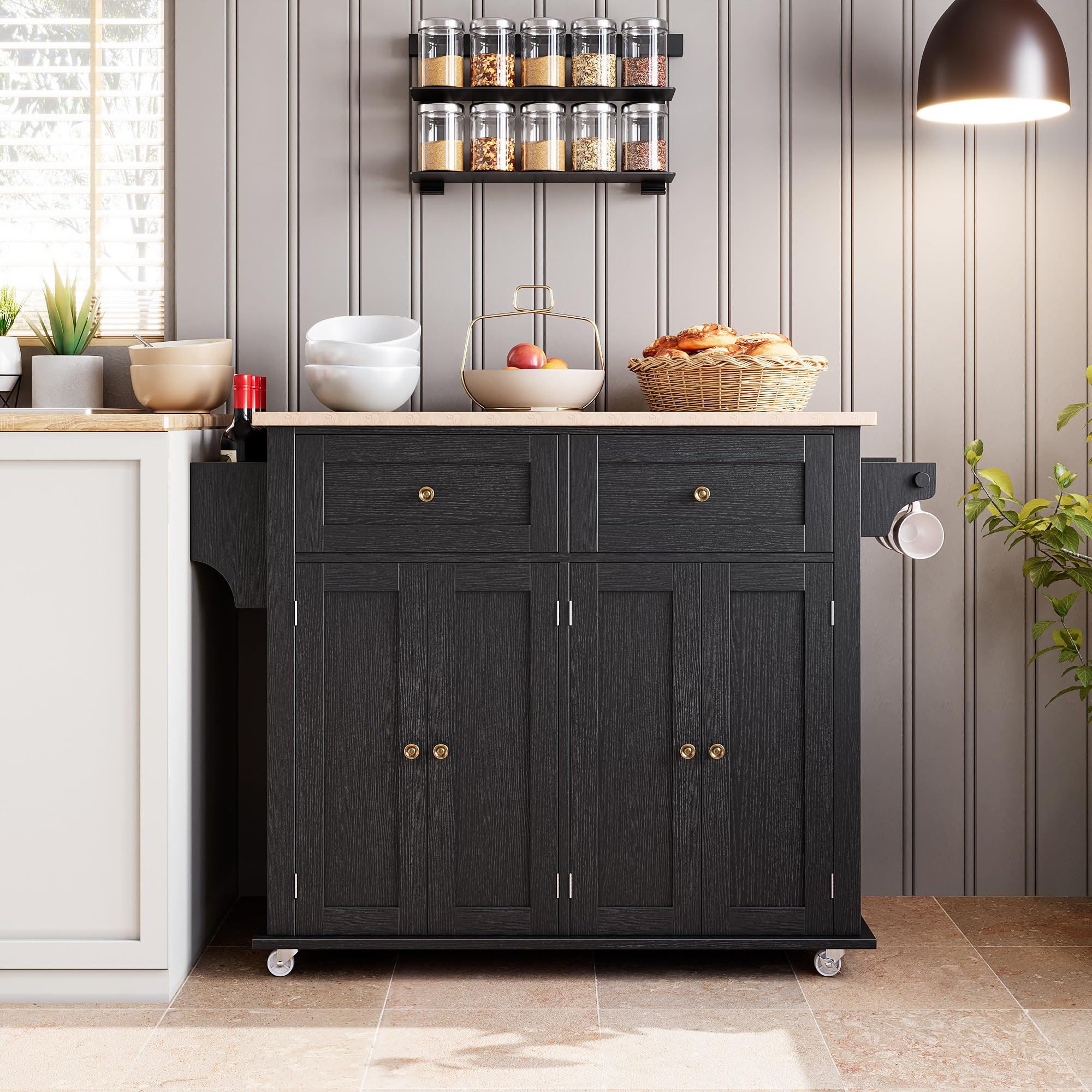 ZACOO Kitchen Island Cart With Solid Wood Top, Portable Rolling Islands