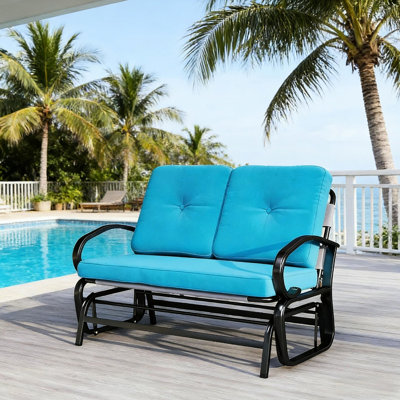 Fauteuil oscillant d'extérieur pour 2 personnes avec filet respirant bleu, confortable et idéal pour la véranda de balcon, siège de banc de patio en acier d'une capacité de 396 lb, cour arrière idéale: l 47,25 po x P 29,5 po x H 32,25 po