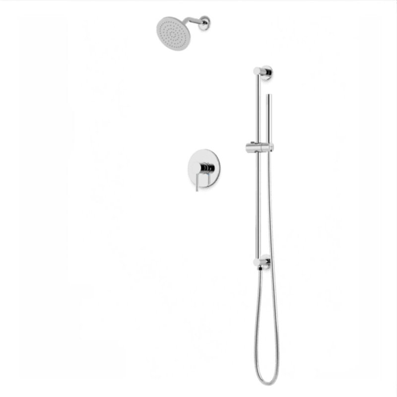 Round 2-Way Pressure Balance Shower Trim Kit With Rain Shower Head And Hand Held Shower On Slide Bar With Separate Water Outlet Matte Black