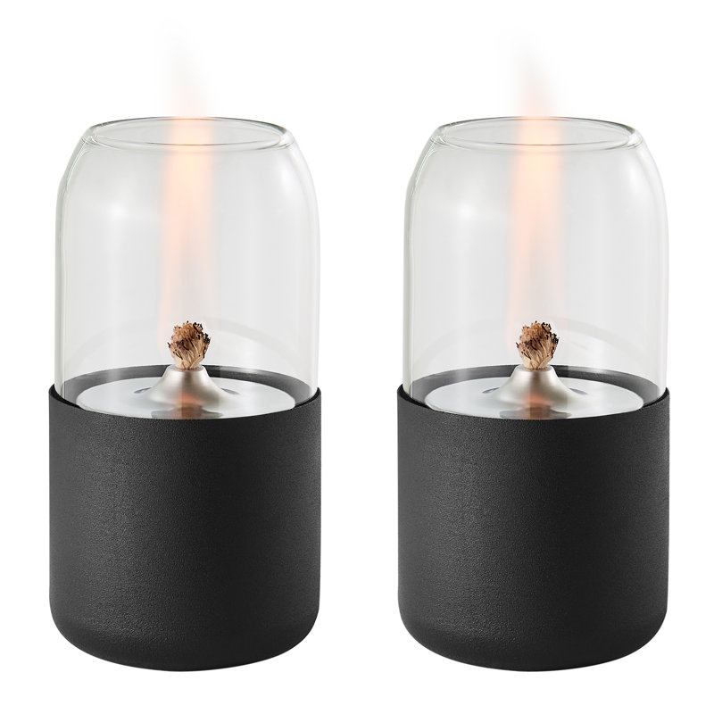 Black Glass and Metal Oil Lamp Set with Rope Wick