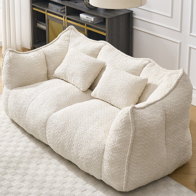 Fauteuil à billes souple avec noyau en mousse haute résilience pour 2 personnes, Chenille beige