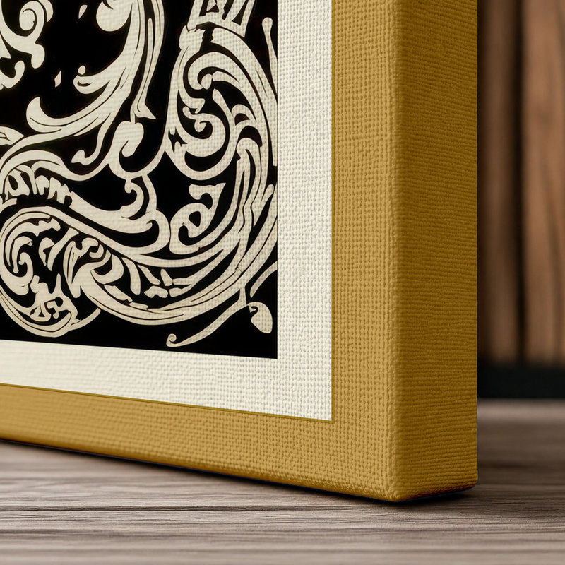 Ornamental Medallion Bloom Botanical - Wrapped Canvas, 18x12 - 45.7 x 30.5 cm, Ochre Border