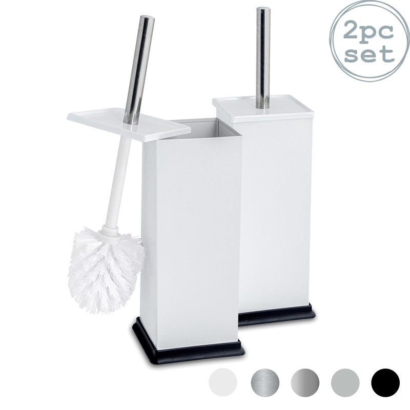 Harbour Housewares - 2x Square Toilet Brushes with Holder - Toilet Cleaning Brush Set with Non Slip Base, White