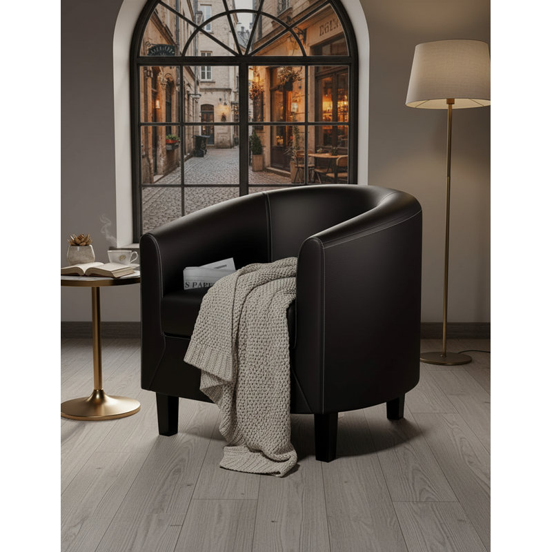 PU Leather Barrel Accent Chair, With Soft Cushion, Dark Gray