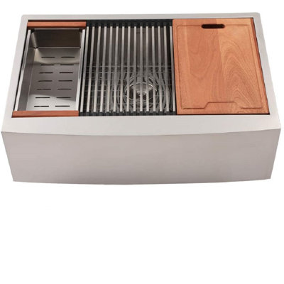36''L x 22'' W Farmhouse Workstation Kitchen Sink, Stainless Steel Single Bowl Sink with Bottom Gird, Strainer, Roll-up Rack, Colander and Cutting Board