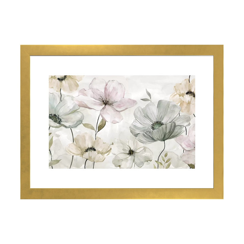 «Garden Grays» par Carol Robinson - reproduction, Blanc, H 16 po x l 24 po x P 1 po, Papier encadré doré