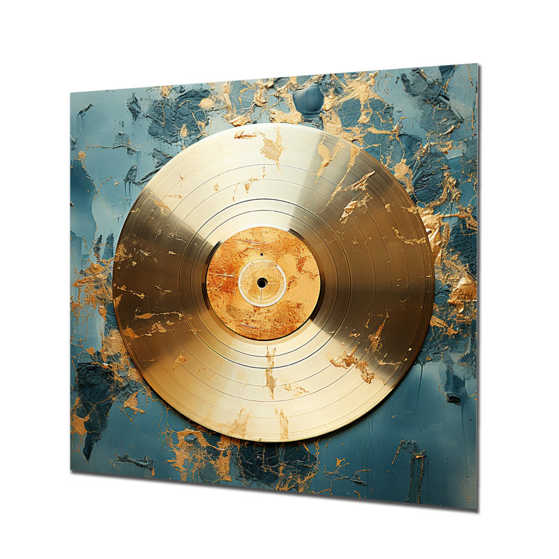 Disque vinyle doré et vert Melody I - Disques vinyle, art mural en métal, H 36 po x l 36 po