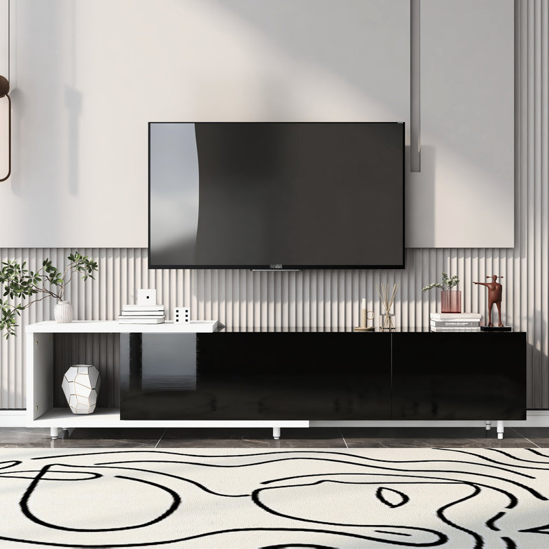 Console de télévision moderne pour téléviseur de 80 pouces et plus, écran d'armoire extensible de 70,1 po à 100 po, blanc et noir, réglable