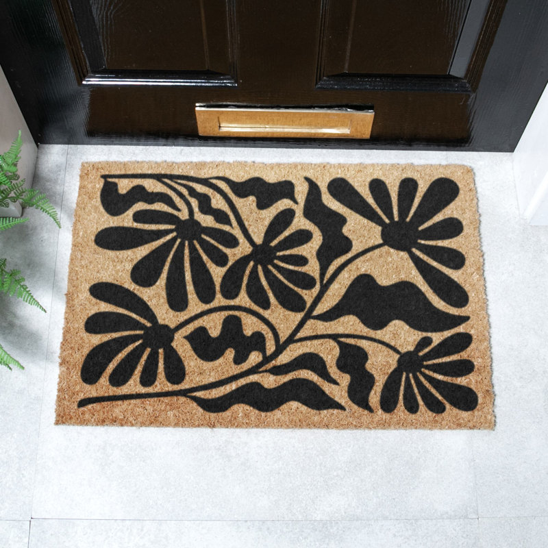 Quirky Floral Pattern Coir Doormat, 40cm W x 60cm L