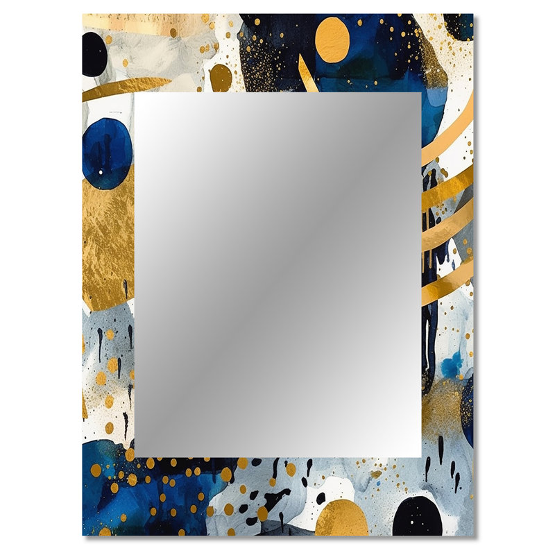 Killgore Abstract Pattern With Blue & Golden Textures XIX - Geometric Mirror, Modern Decorative Wall Mirror, Printed Metal Art