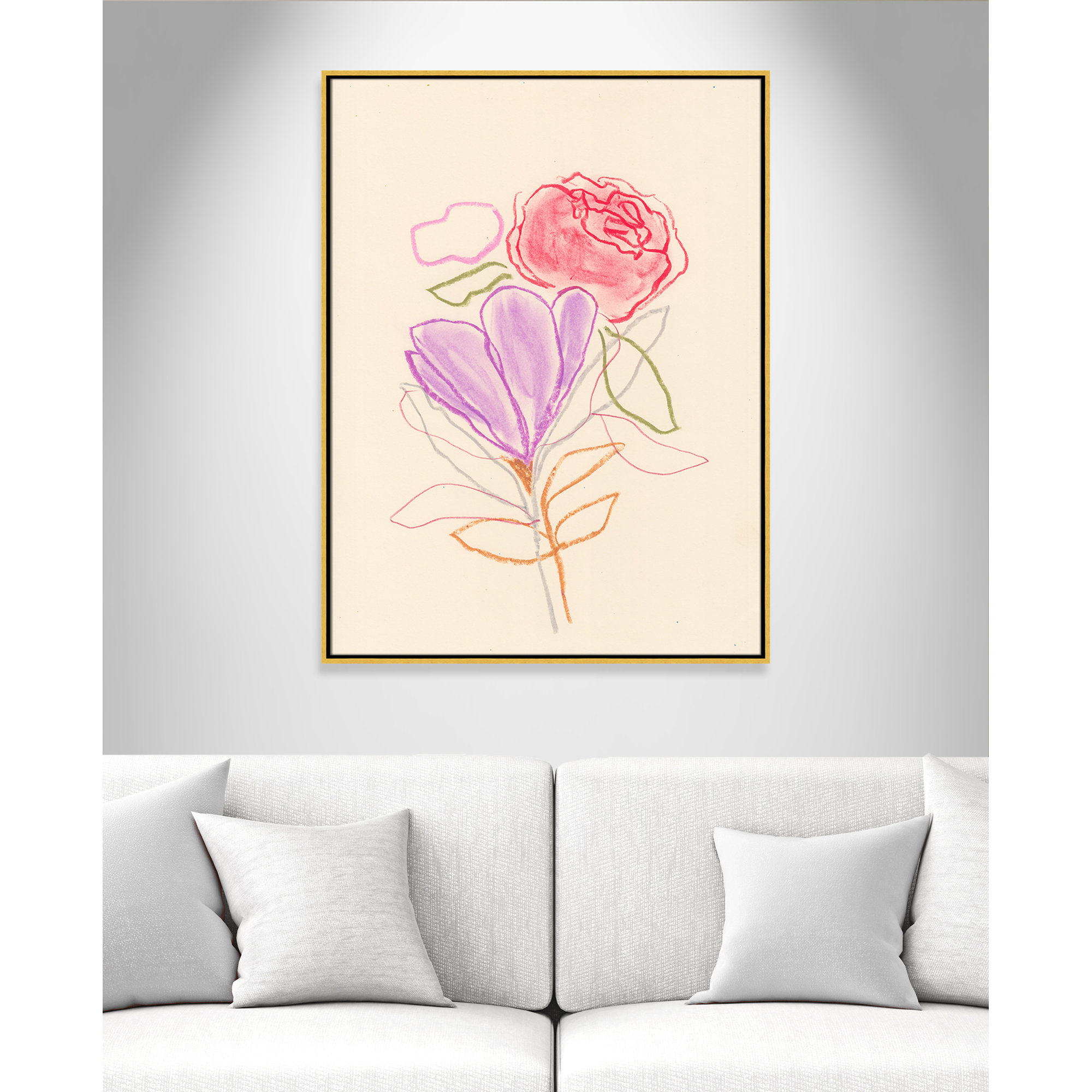 Simple Floral III Print by Bea Dina, Gold Floater Framed Canvas, No Mat, 41.5" H x 31.5" W x 2" D