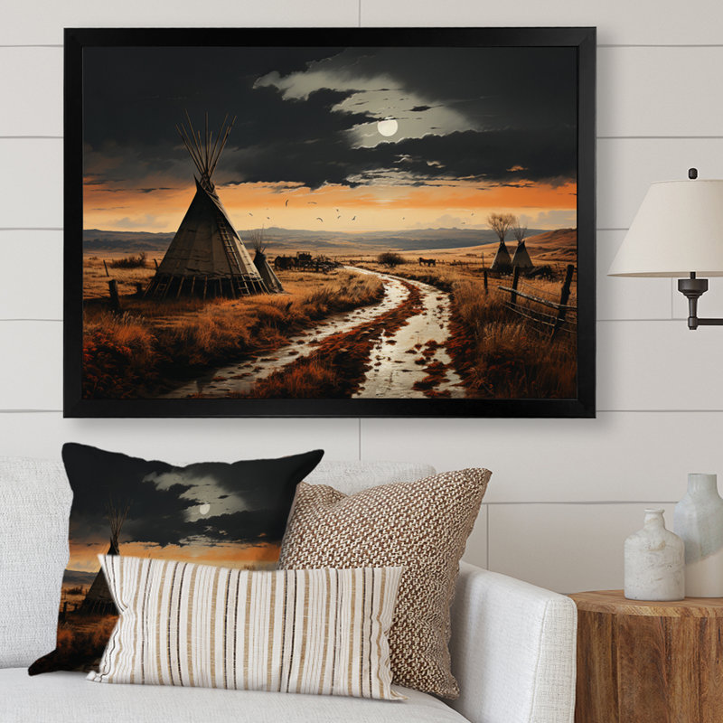 Native Tipi Legacy Of The Plains II - Native American Wall Art Living Room, H 12 po x l 20 po x P 1 po, Cadre simple noir