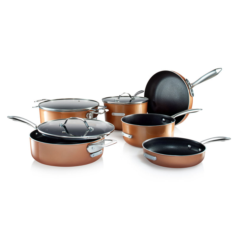 Batterie de cuisine antiadhésive en cuivre 15 pièces 7 po et 10 po Gotham Steel Stackmaster