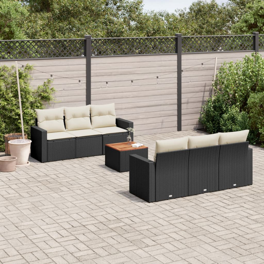 Vidaxl 7-Tlg. Garten-Sofagarnitur Mit Kissen Schwarz Poly Rattan