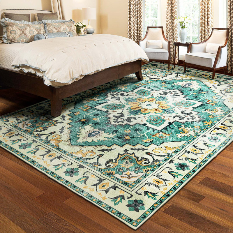 Tapis bleu / vert élégant, Rectangle 8 pi x 10 pi