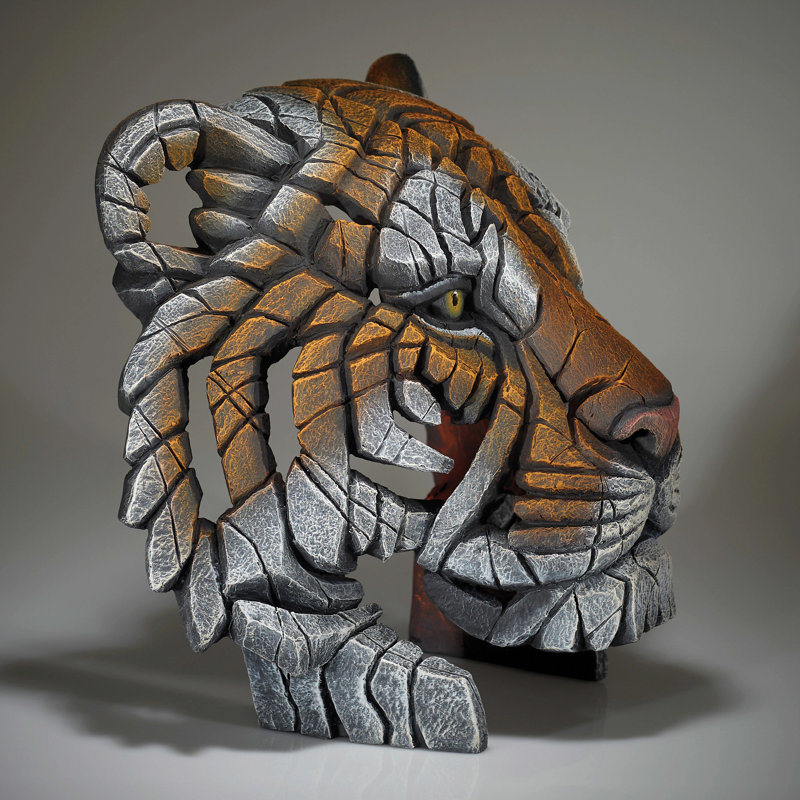 Vibrant Orange and White Resin Tiger Bust Sculpture
