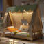 Lit maison avec tente et lumière-912501783-912501780