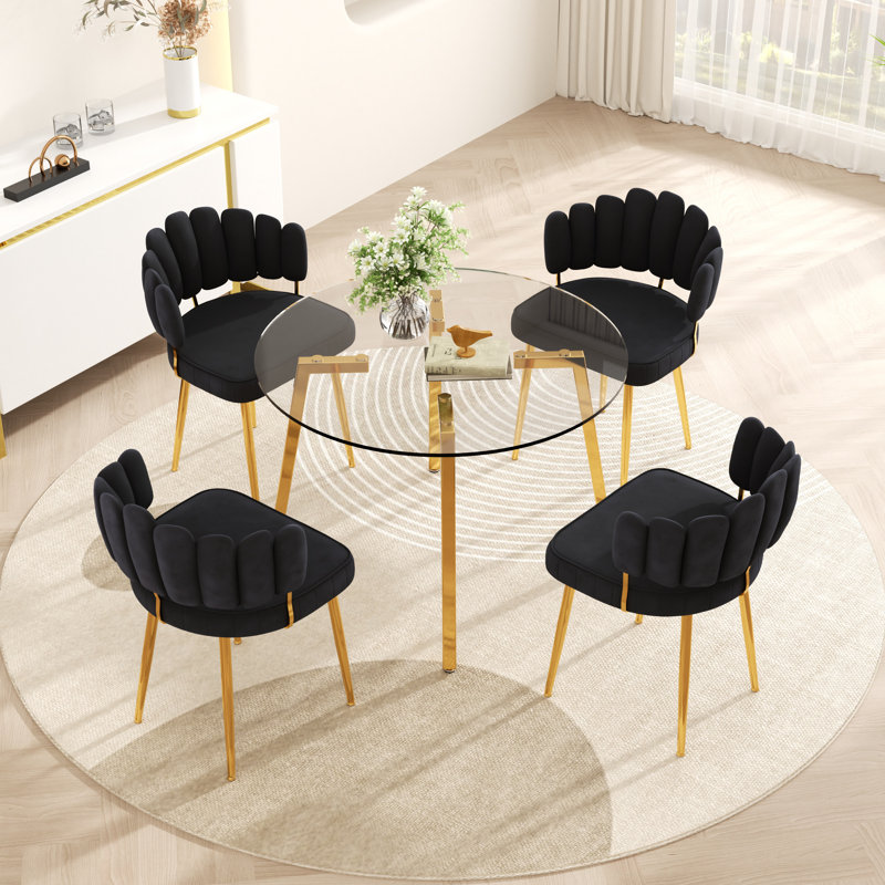 Ensemble de table de salle à manger 5 pièces pour 4 personnes, H 29,5 po x l 47 po x P 47 po, Noir