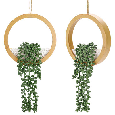 2 Pack 15" Boho Wall Decor With Hanging Artificial Succulent Plants For Living Room Or Bathroom
