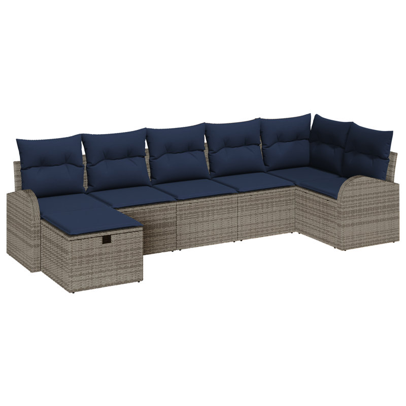 Ensemble de canapé vidaXL avec coussin avec rangement en rotin gris et bleu marine, Structure grise / coussin bleu marine