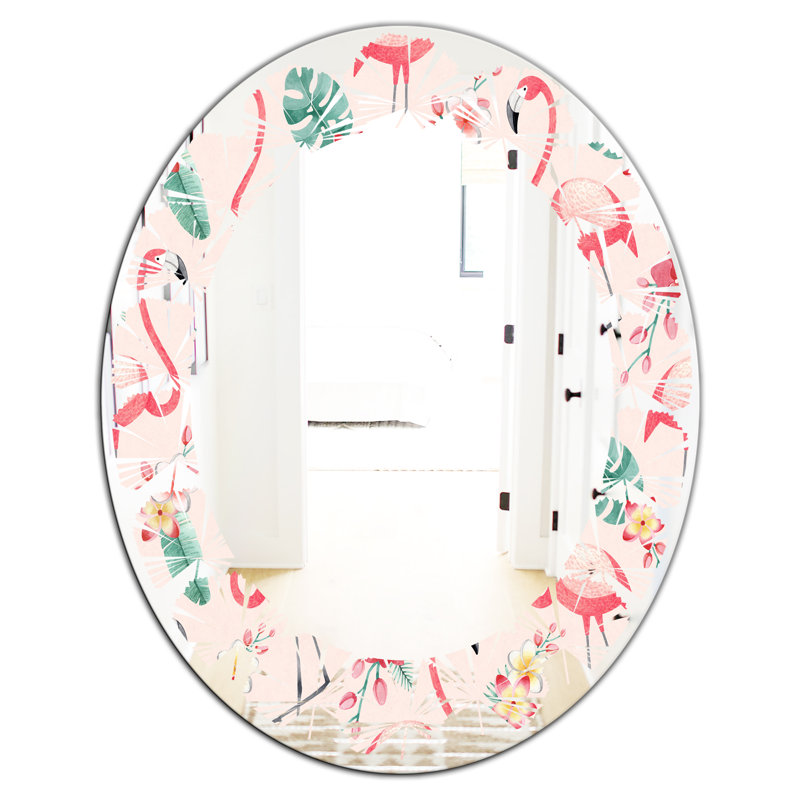 Modern Farmhouse Wall Mirror, 31.5" x 23.7" , Leaves Botanicals, Flowers and Flamingo II