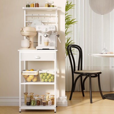 5 Tier Coffee Bar Station, Coffee Stand with Fabric Drawers, 8 S-Shaped Hooks