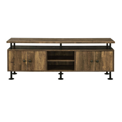 Black And Rustic Oak Tv Stand With Open Hidden Storage For Media 60-Inch Compatible Options