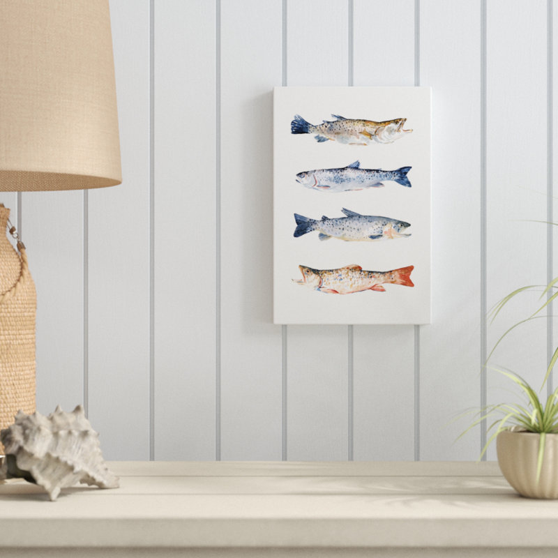 «Stacked Trout I», peinture sur toile, H 12 po x l 8 po