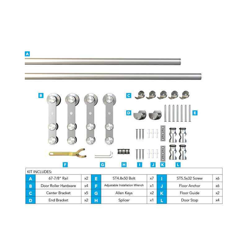 Stainless Steel Sliding Double Barn Door Hardware Kit