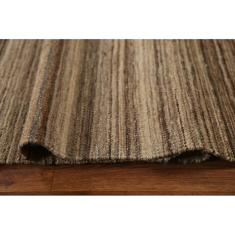 Tapis géométrique beige / ivoire en laine tissé à plat à la main à motif géométrique 10 pi x 13 pi 5 po