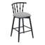 Tabouret de bar d'intérieur en bois Doria, finition noire avec revêtement gris, ensemble de 2