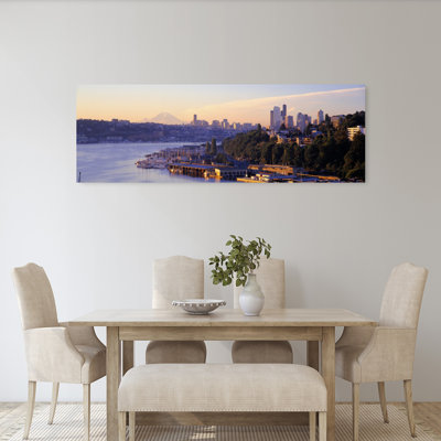Sunrise, Lake Union, Seattle, Washington State, Modern Peaceful Abstract Architecture City Wall Art