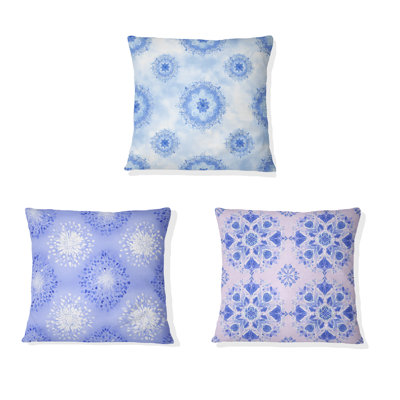 Coussin bleu et blanc Boho Mandala