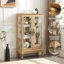 Armoire vitrée 2 portes avec portes en verre trempé, armoires vitrées avec panneau arrière en miroir et tablettes réglables, vitrine éclairée pour la maison, ampoule de bureau incluse-1292201528