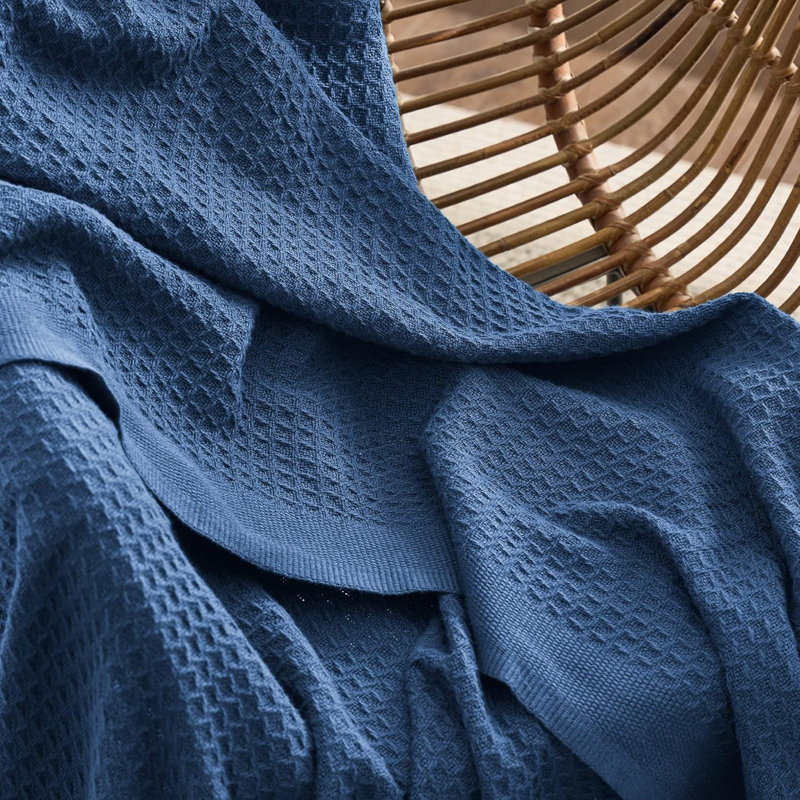 Jeté 100% coton 406 g / m² Literie respirant gaufré GentleSoft ™, Très grand simple, Marine
